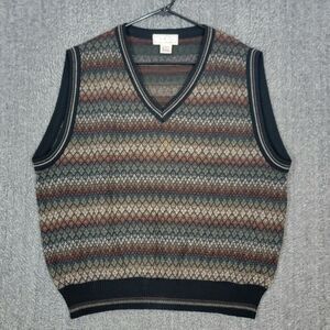 Vintage Murano Sweater Vest Mens Large Geometric Wool Blend V Neck Made In Italy
